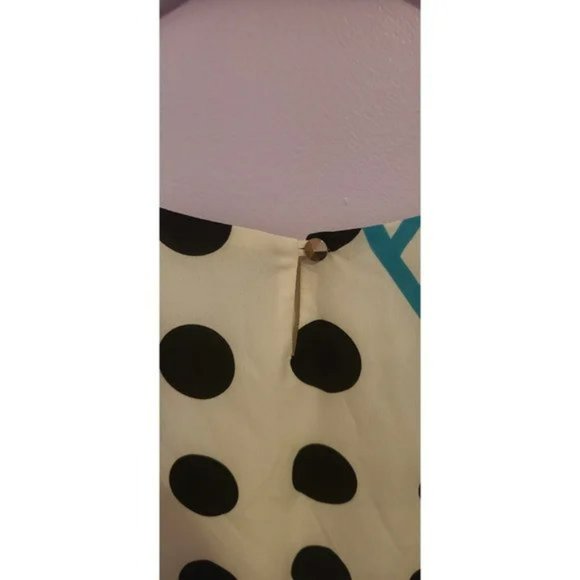 MADISON VINTAGE 80's White, Black & Turqoise Polka Dot Dress size M - Picture 5 of 6